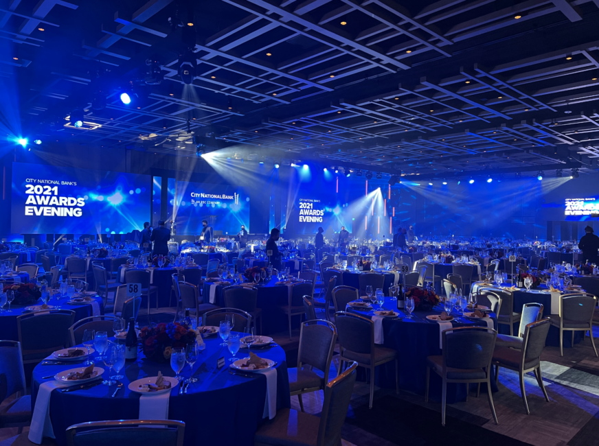 2021 Awards Evening event with blue lights